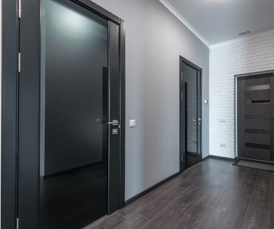 Multifamily housing hallway with wide-entry doors