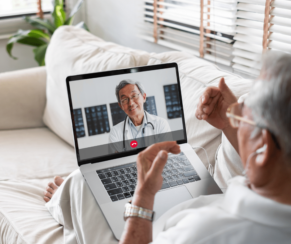 Senior man enjoying senior independent living with the help of telehealth.