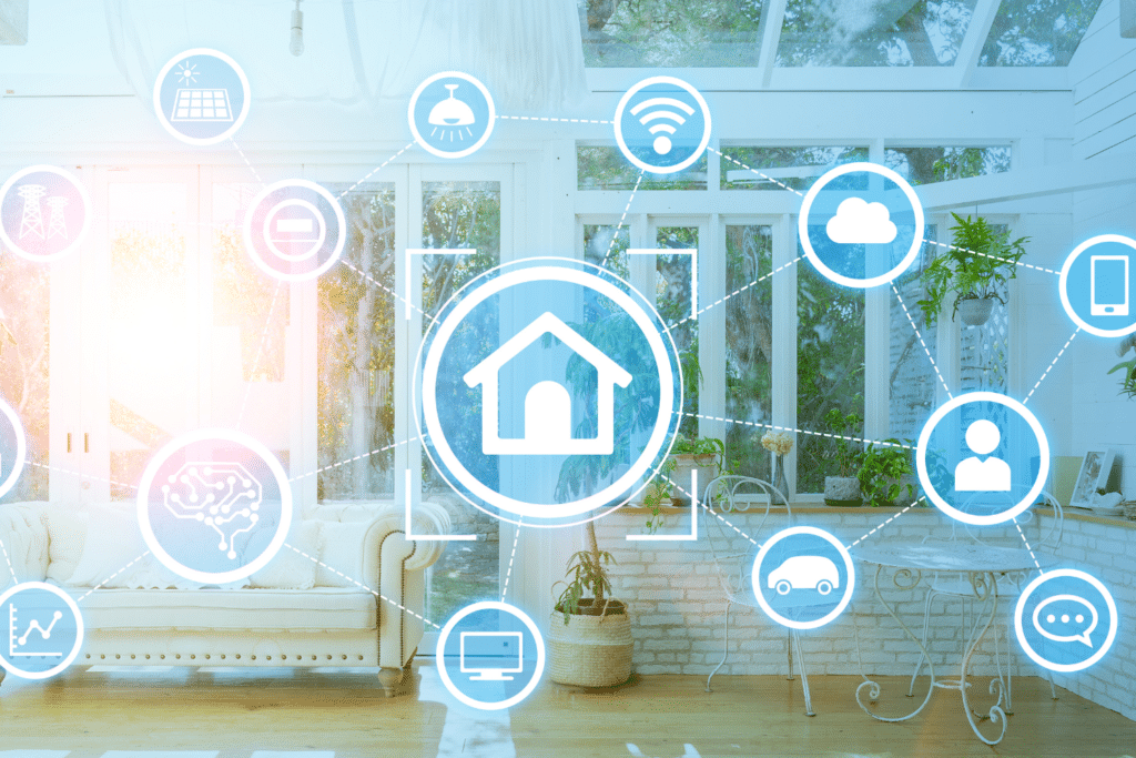 senior housing apartment future-proofed with technology symbols