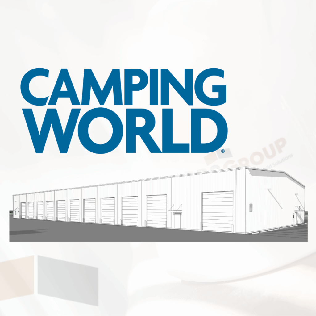 camping world logo with rendering of new facility