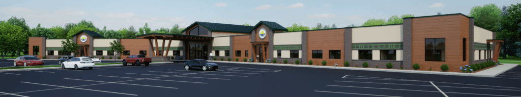 rendering of new st. croix tribal administration center in hertel, wi.