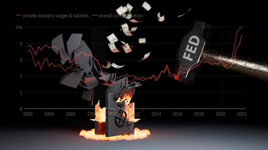 Federal Reserve raises interest rates to knock down inflation concept. representing inflation