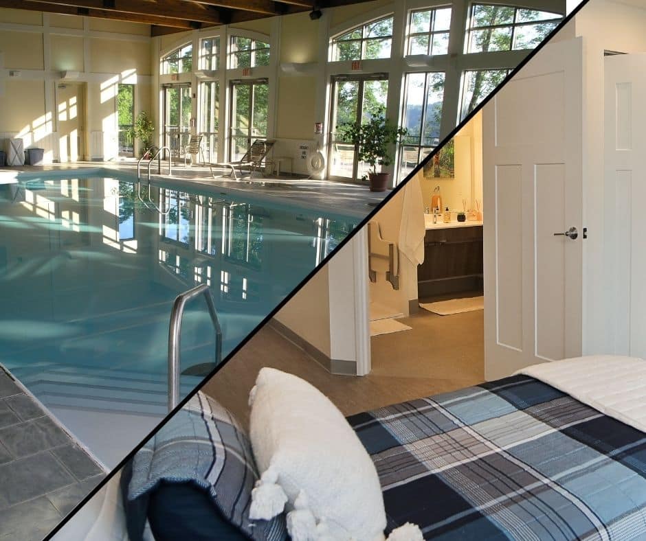 juxtaposition of swimming pool vs bedroom illustrates the need to balance revenue and resident experience in senior living