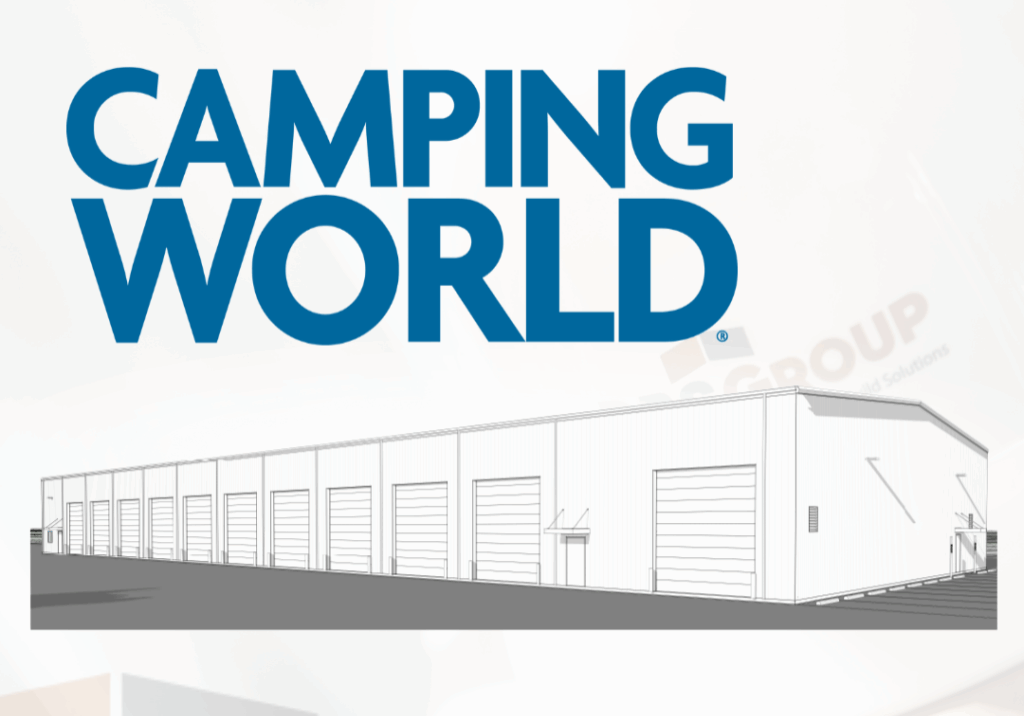 camping world logo with rendering of new facility