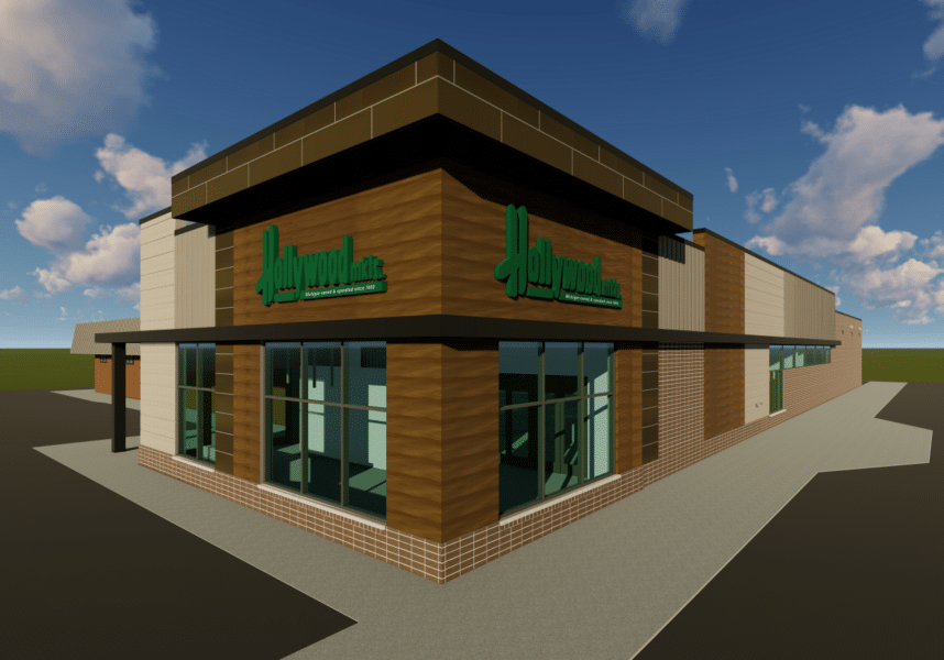 Rendering of Hollywood Market in Royal Oak, MI showing new exterior facade.