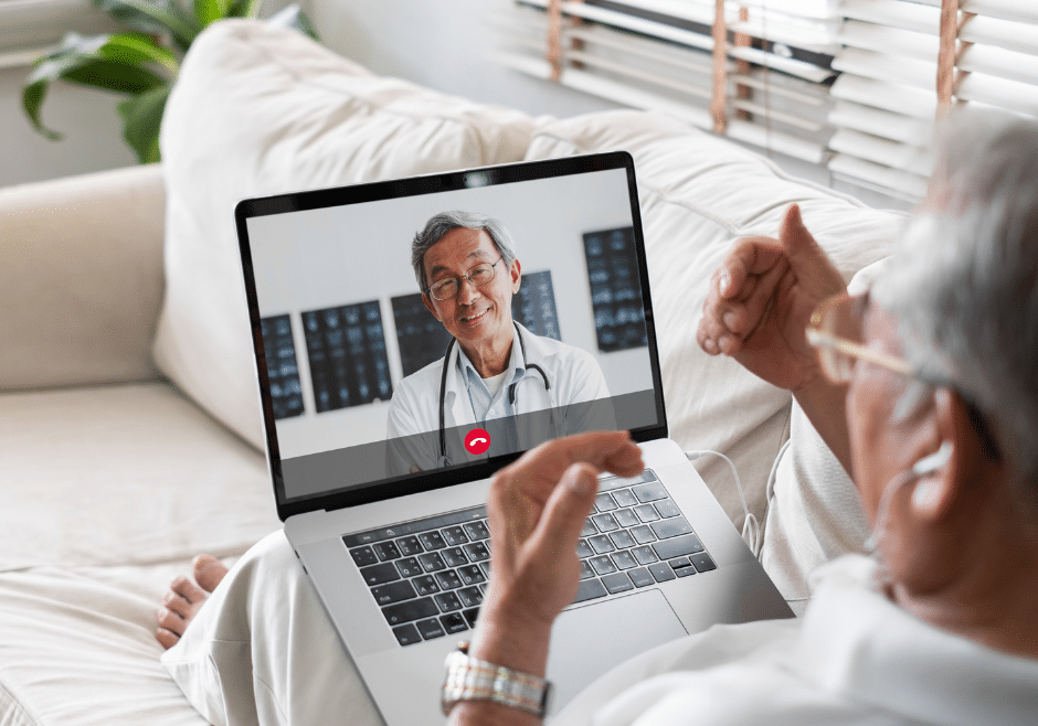 Senior man enjoying senior independent living with the help of telehealth.