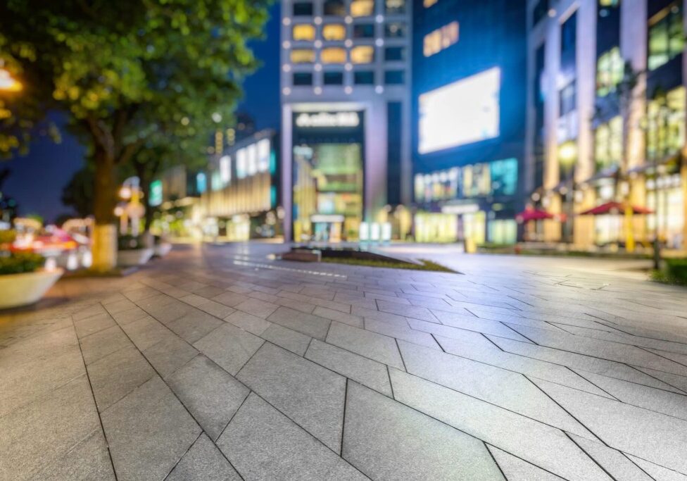 empty square front of entertainment district