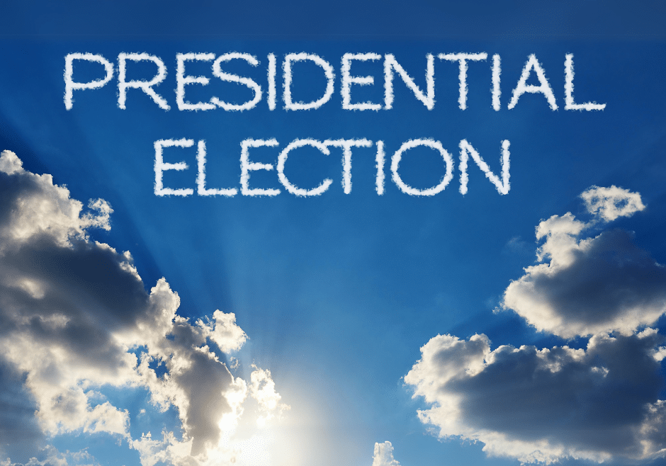 the words presidential election loom in sky to convey election year influence on commercial construction